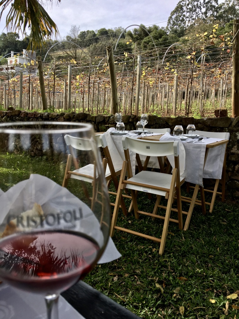 foto do almoço ao ar livre na vinícola Cristofoli em Bento Gonçalves vinícolas na serra gaúcha